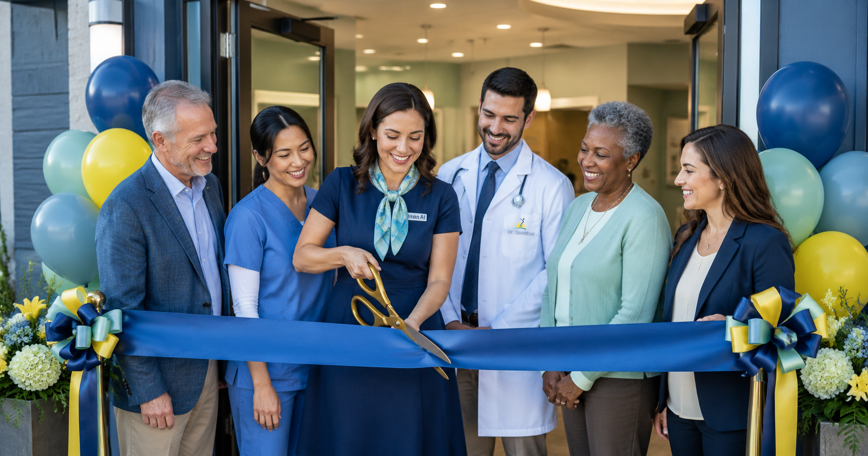 Image of a ribbon cutting at a medical office
